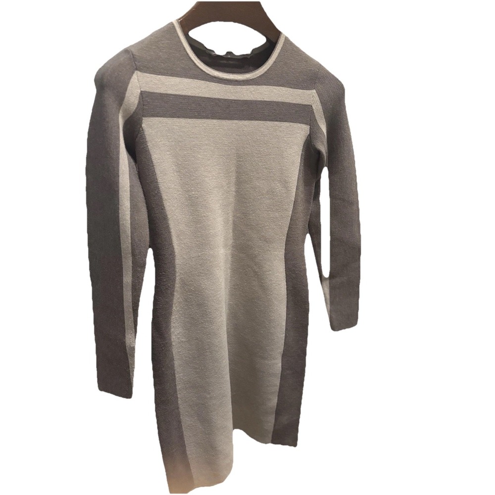 ATHLETA‎ Small Boreal Colorblock Sweater Dress Tan Wool Blend Heavy Long Sleeves - Picture 3 of 7